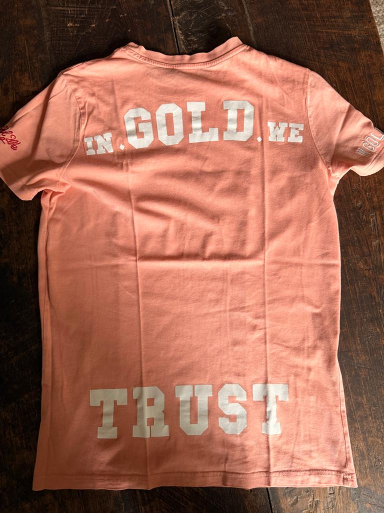 Roze T-shirt met 'In Gold We Trust' opdruk maat xs, Ophalen of Verzenden, Zo goed als nieuw