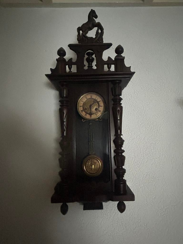 Antieke Wandklok met Uniek Messing Pendulum, Ophalen