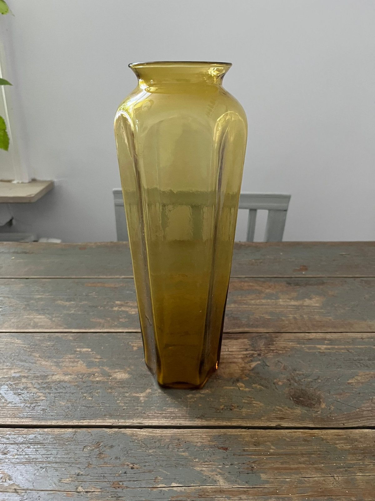 ANTIEKE VAAS ART DECO GEEL AMBER GLASWERK AUTHENTIEK, Ophalen of Verzenden
