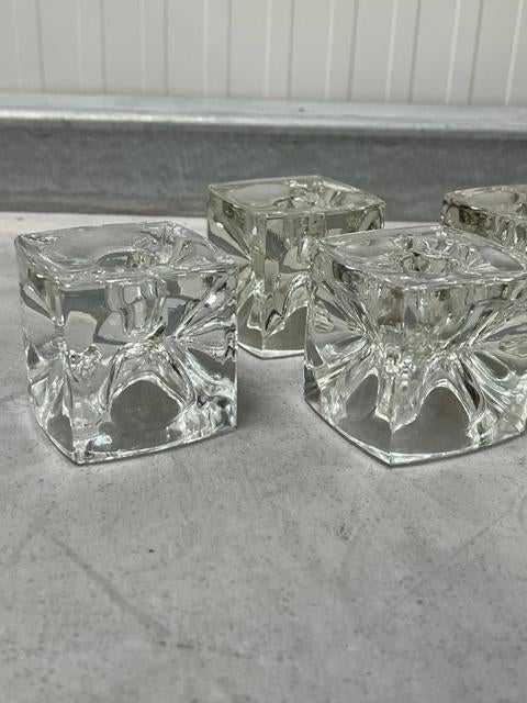 Sklo Ice Cube waxinelichthouder 4x Rudolf Jurnikl vintage, Overige materialen, Gebruikt, Overige kleuren, Ophalen of Verzenden