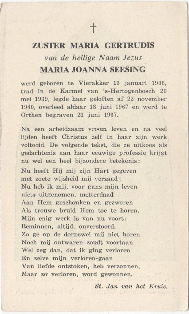zr. Maria Joanna Seesing 1906 Den Bosch + 1967 Den Bosch, Verzenden