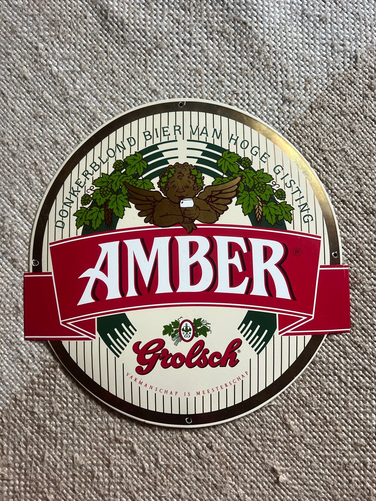 Grolsch Amber Bier Reclamebord - VINTAGE emaille, Ophalen, Gebruikt, Reclamebord