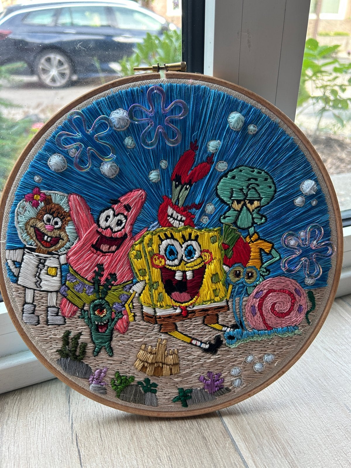 Handgeborduurd SpongeBob SquarePants kunstwerk, Ophalen of Verzenden, Nieuw, Handborduren, Borduurgaren of Zijde