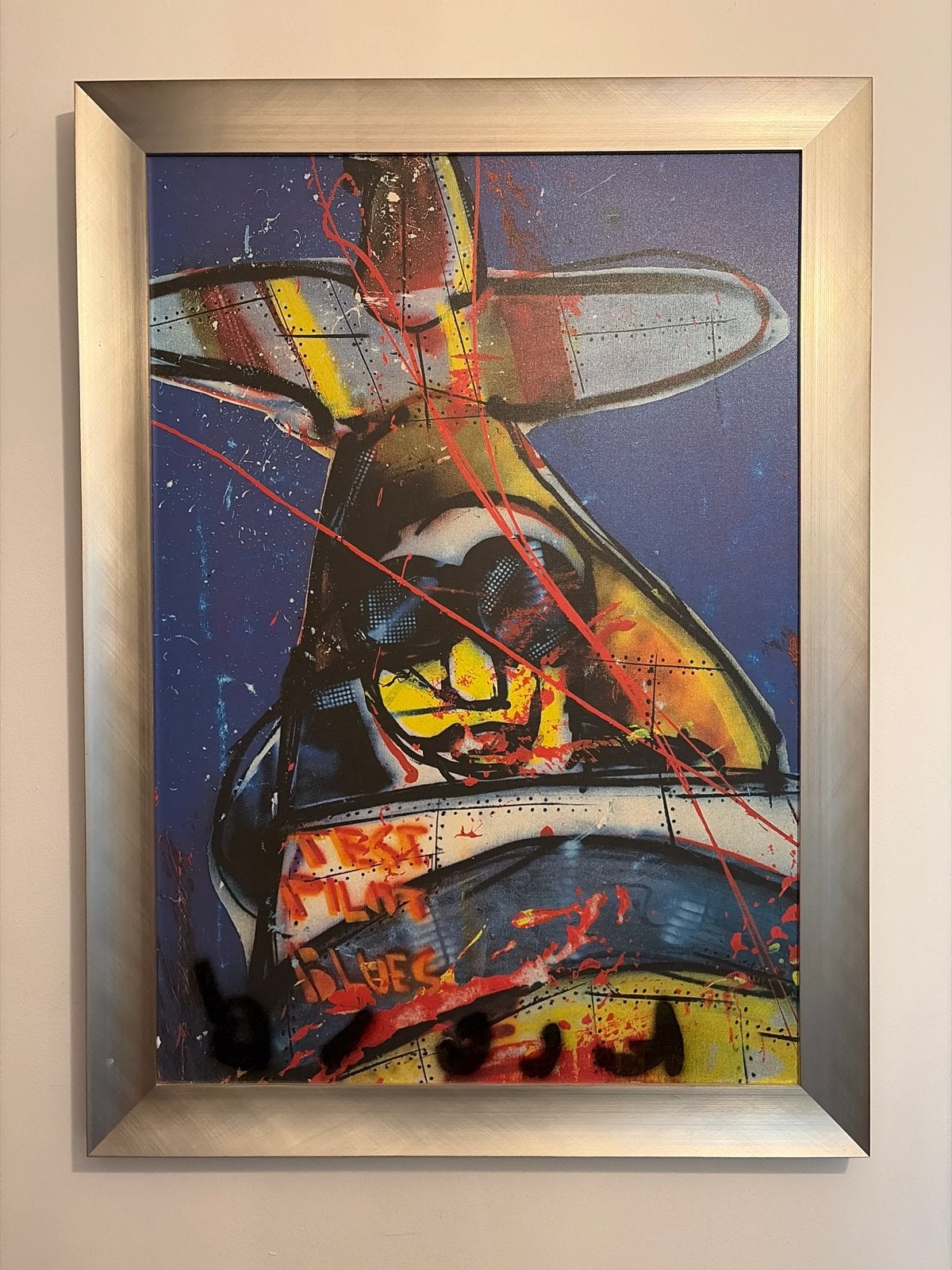 Zeefdruk Herman Brood - Vliegtuig 82x113, Antiek en Kunst, Ingelijst, Ophalen, Overige onderwerpen, Zeefdruk