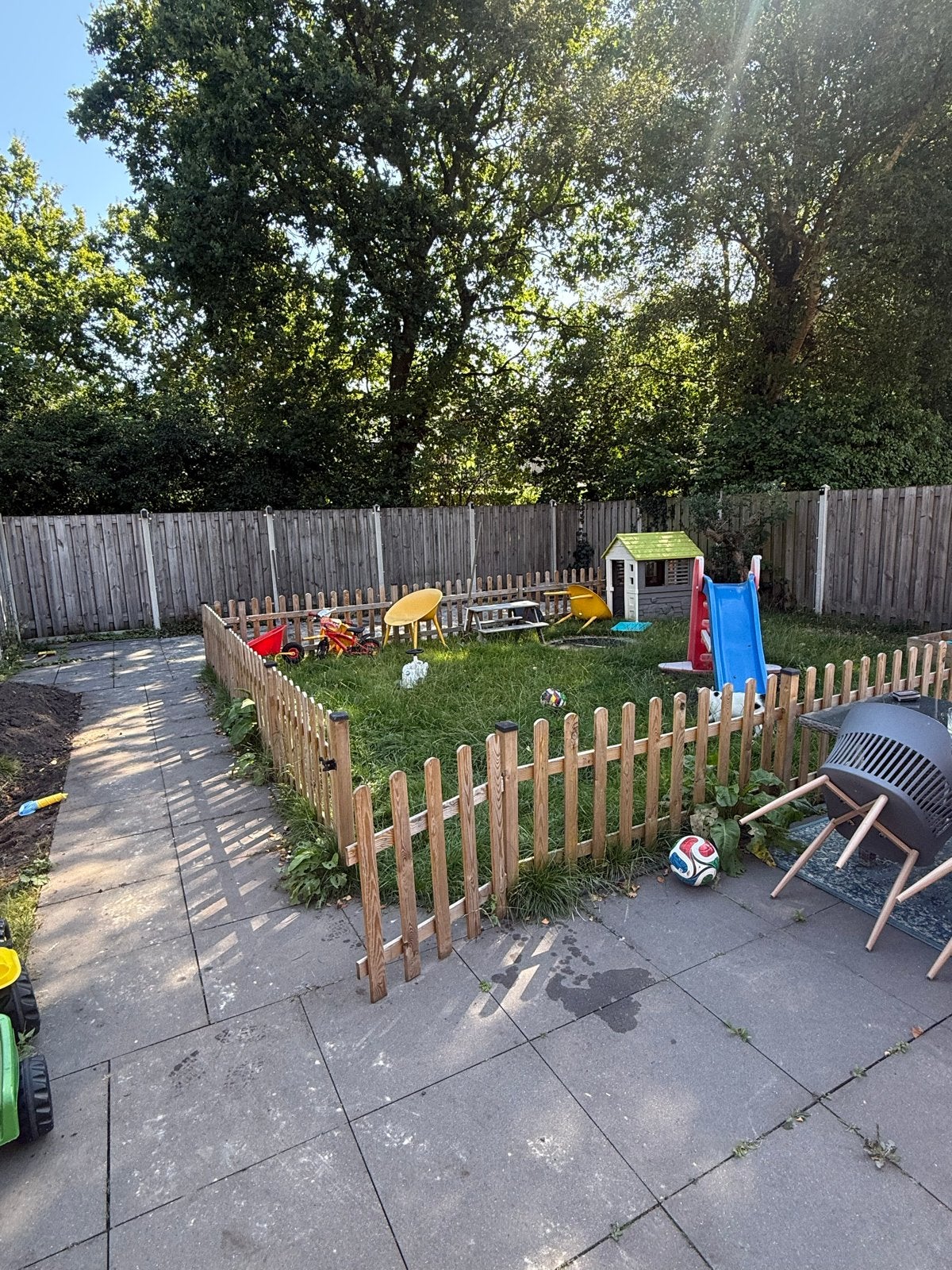 Houten tuinhekje 20mtr- Ideaal voor kinderspeelplaats, Ophalen, Gebruikt, Hout, Tuinhek