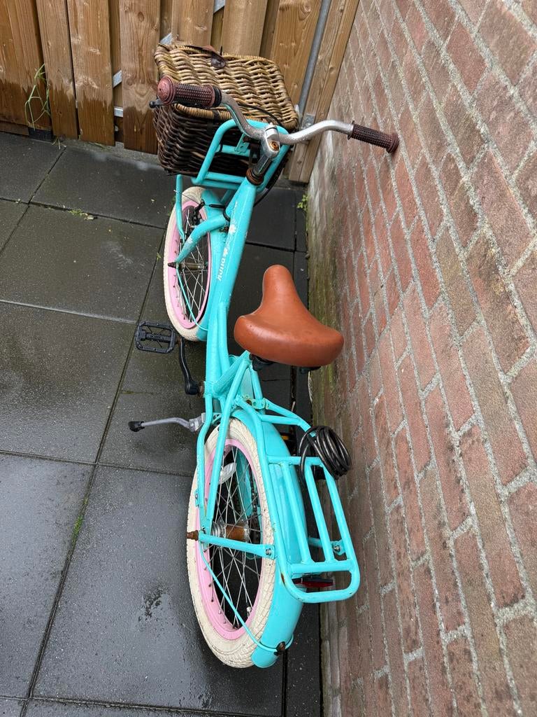 Kinderfiets 18 inch - Lichtblauw met mandje, Ophalen, Gebruikt, Velgrem, 16 tot 20 inch