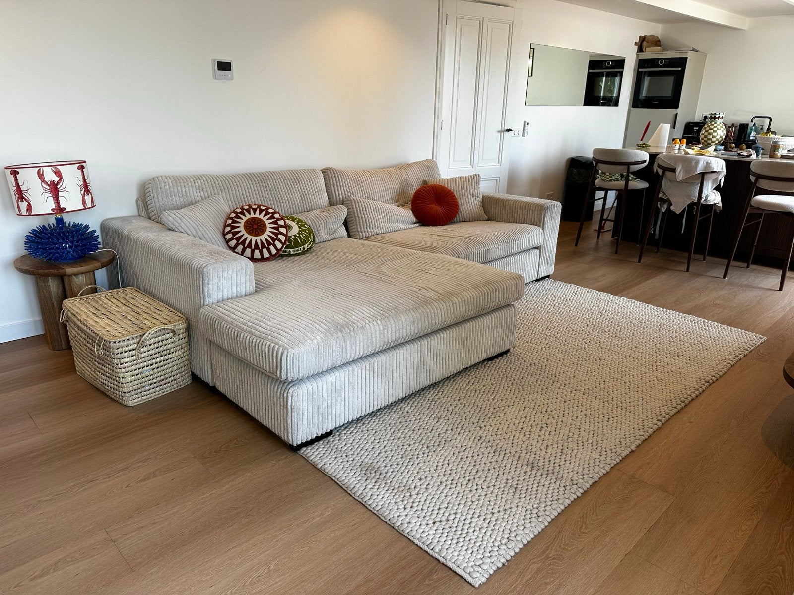 Off-white wollen kleed met bollen motief (200x280 cm), Ophalen, Gebruikt, 200 cm of meer, Crème