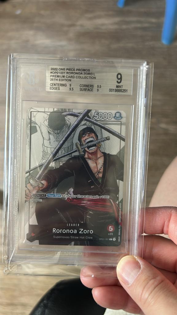 One Piece Zoro Leader 25th Anniversary BGS 9, Ophalen, Zo goed als nieuw, Losse kaart
