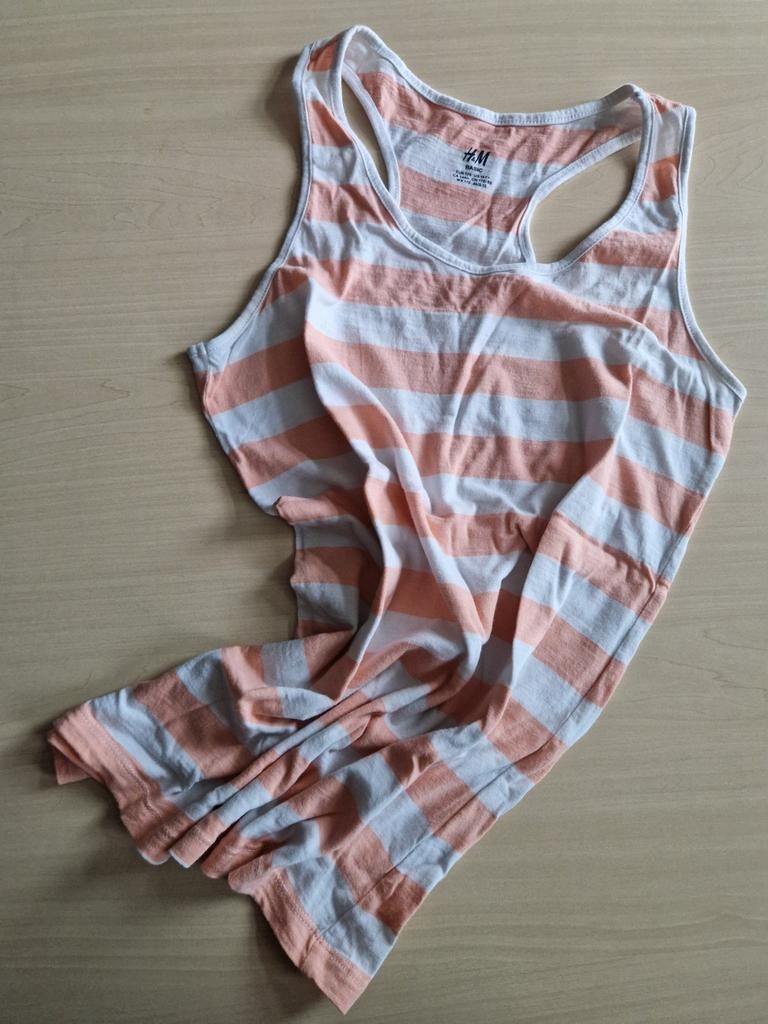 Heerlijk zomers zalm/wit gestreept topje - Maat S (170), H&M, Wit, Ophalen of Verzenden, Zo goed als nieuw