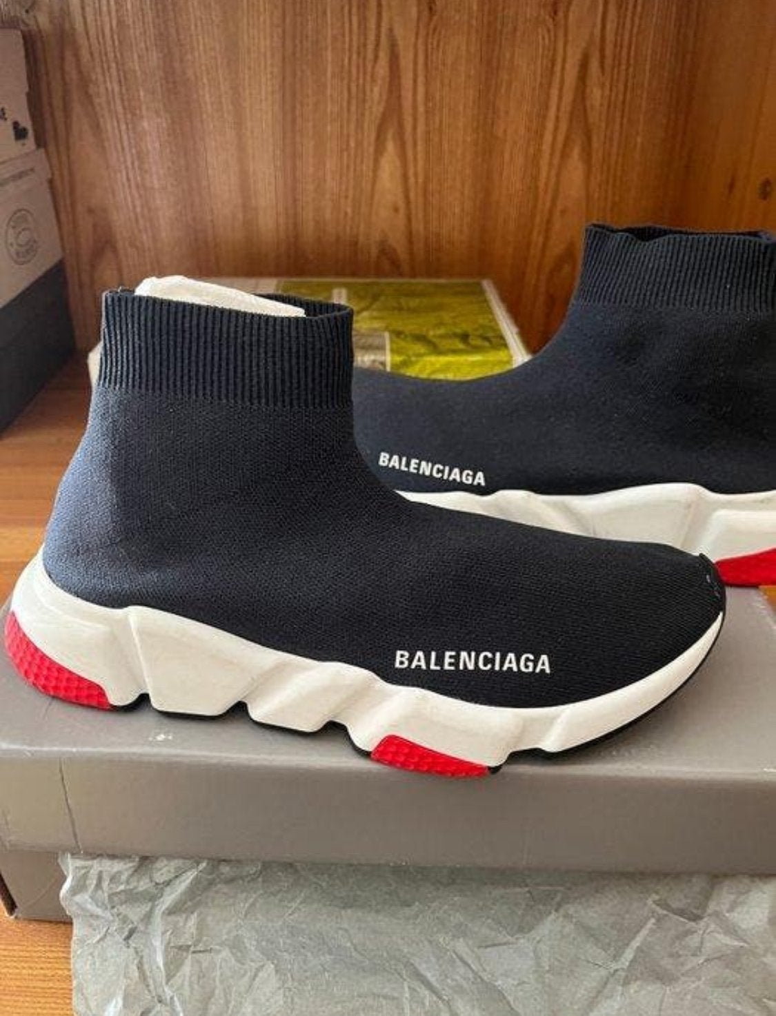 Balenciaga Speed Trainer Sneakers Zwart Rood Wit, Kleding | Heren, Schoenen, Verzenden, Zo goed als nieuw, Zwart, Sneakers of Gympen
