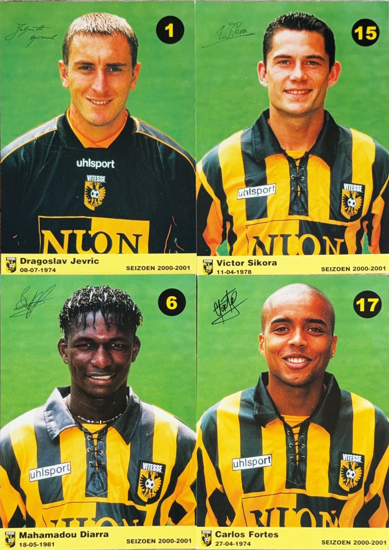 4 Spelerskaarten Vitesse Arnhem - seizoen 2000/2001, Ophalen of Verzenden, Zo goed als nieuw, Vitesse, Spelerskaart