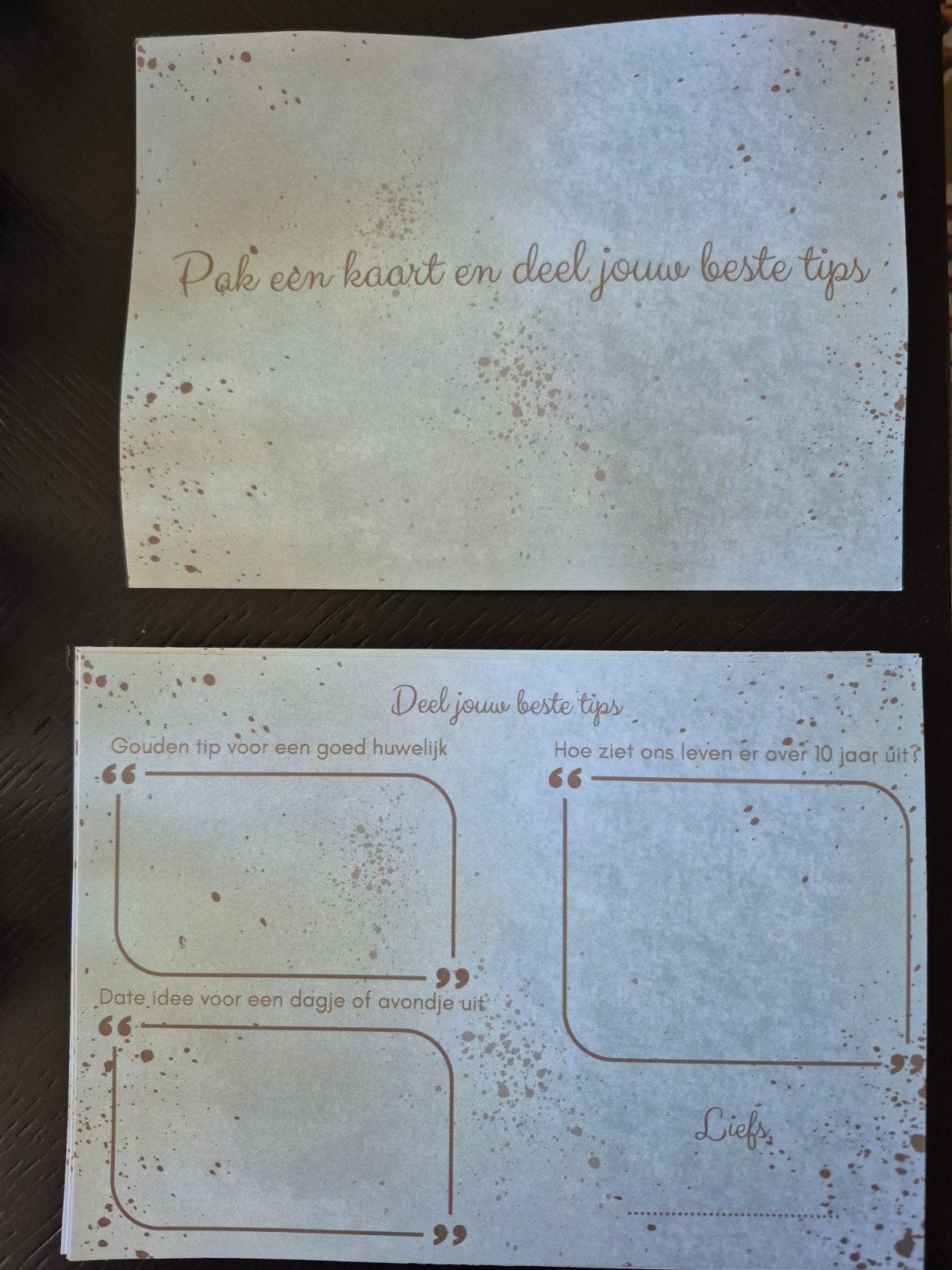 Gastenboek kaarten, deel je beste tips huwelijk, Diversen, Ophalen