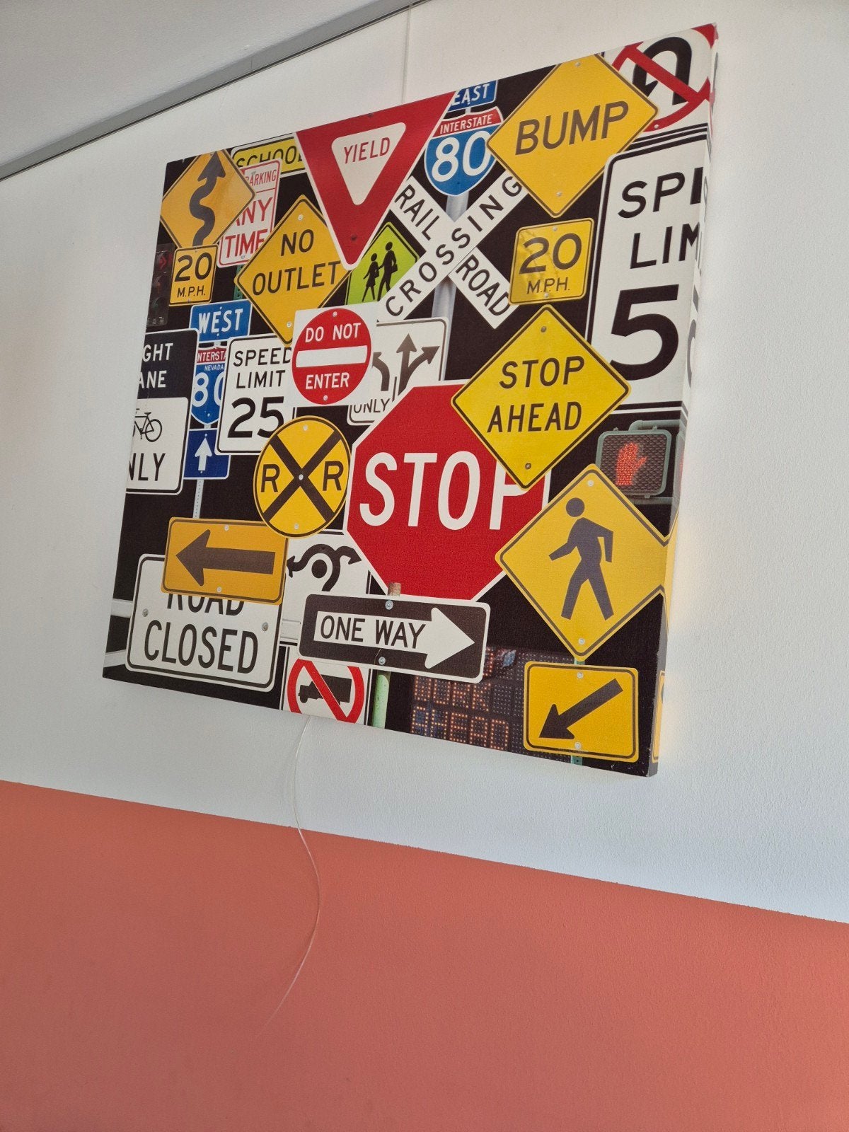 Canvas met Verkeersborden - Unieke Muurdecoratie, Ophalen, Zo goed als nieuw, 75 tot 100 cm, Schilderij