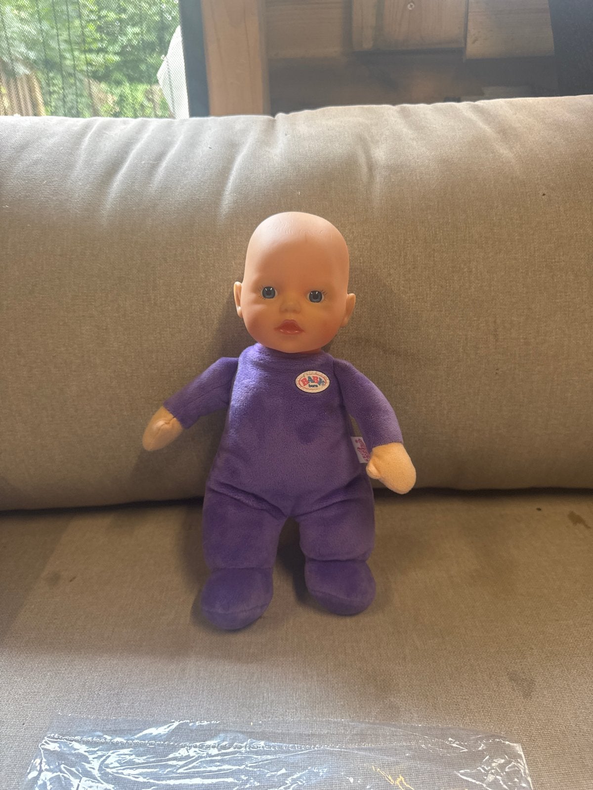 Baby Born Knuffelpop met Paars Pakje, Kinderen en Baby's, Ophalen of Verzenden, Zo goed als nieuw, Babypop
