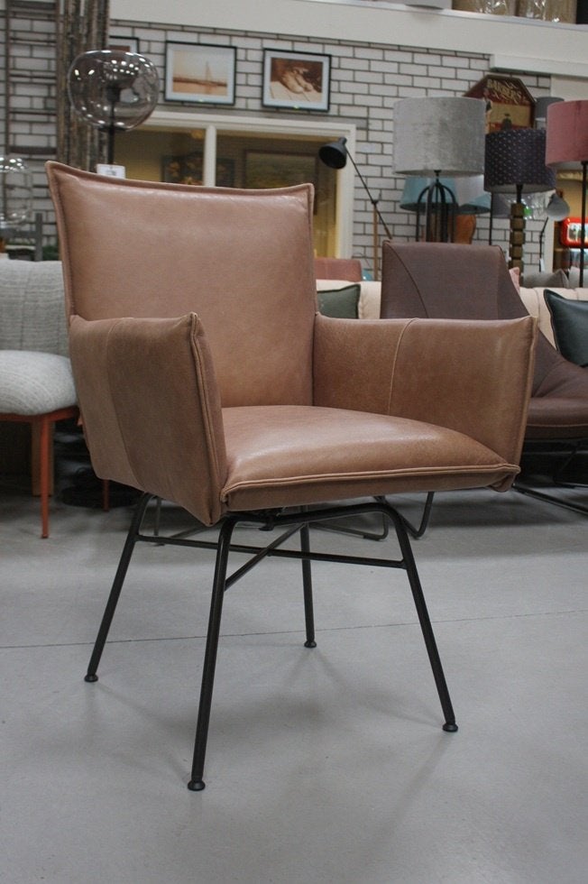 2 x luxe eetkamerstoel SANNE Jess Design leer armleuningen, Ophalen, Twee, Bruin, Zo goed als nieuw