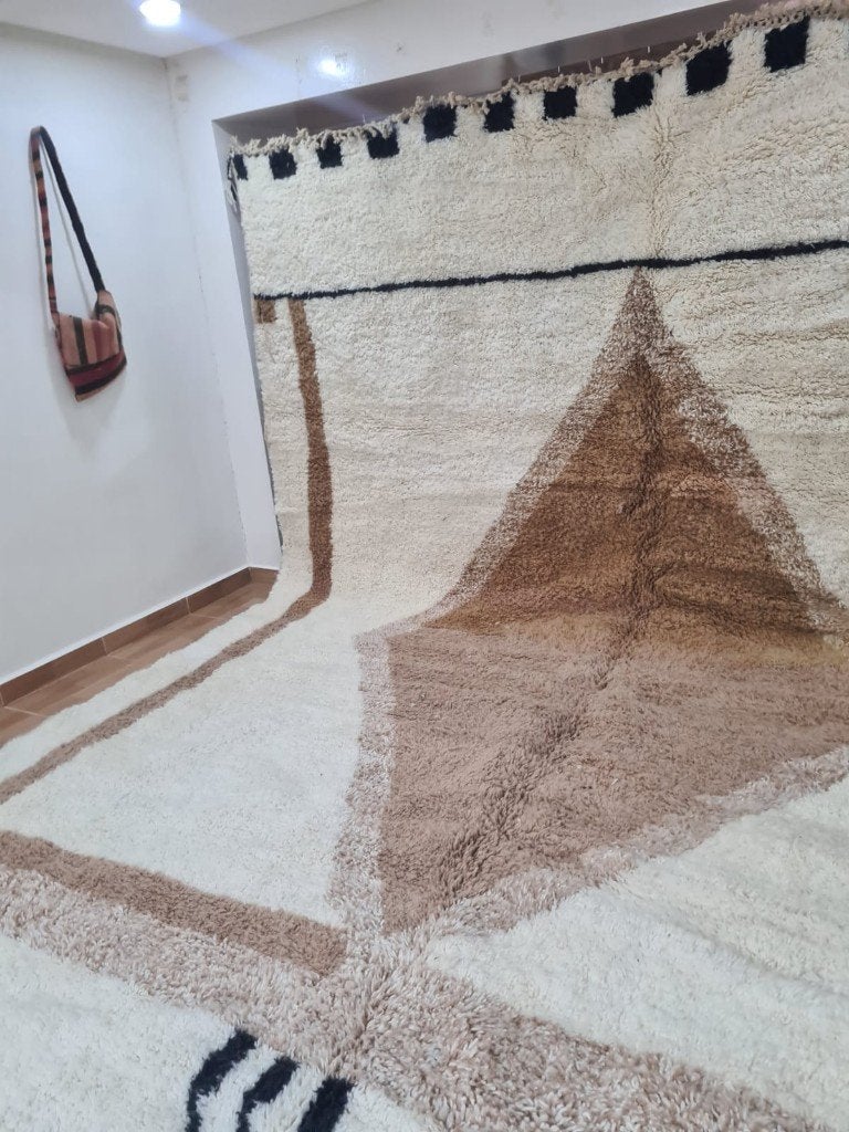 Beni Ouarain vloerkleed 200x300 – crème bruin driehoek, MarocCarpets, Info@maroccarpets.nl, Zwart, Ophalen of Verzenden