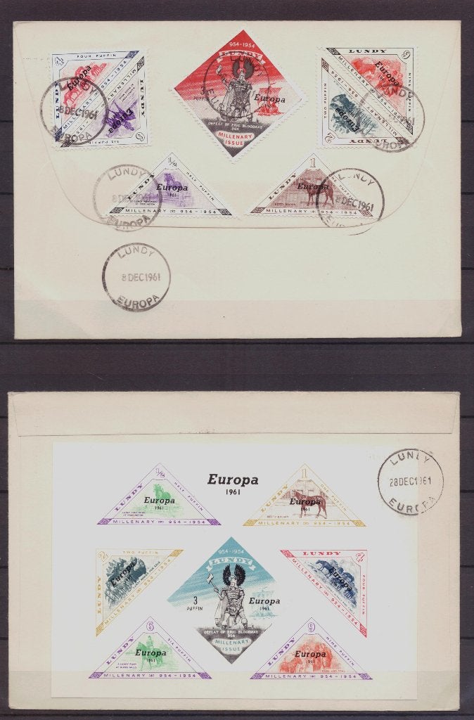 2x FDC Lundy incl Blok (1961), Postzegels en Munten, Ophalen of Verzenden, Beschreven, Europa