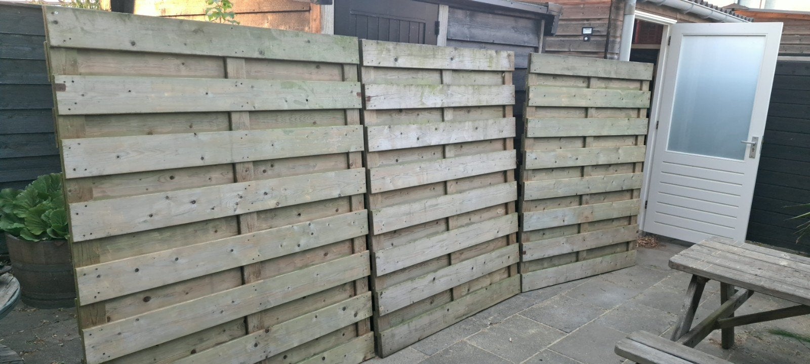 3 gebruikte schuttingen van 148x180 cm, Ophalen, 3 tot 6 meter, Hout, 1 tot 2 meter