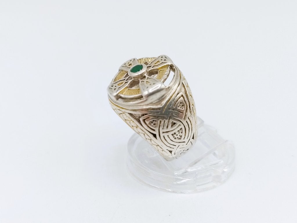 Keltische kruis ring, Franklin mint, smaragd, 18 mm, Sieraden, Tassen en Uiterlijk, 18 tot 19, Info@zilverwebsite.nl, Heer, Zo goed als nieuw