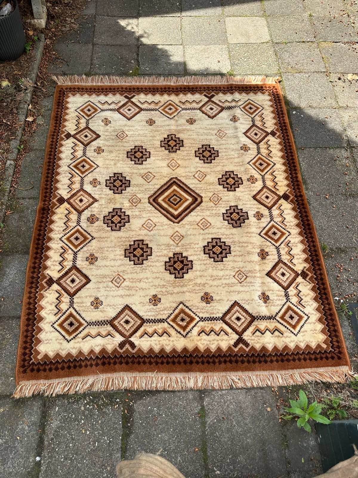Vintage Tafelkleed 136x186 cm Beige Bruin Jaren '50-'60, 100 tot 150 cm, Beige, Ophalen of Verzenden, Zo goed als nieuw