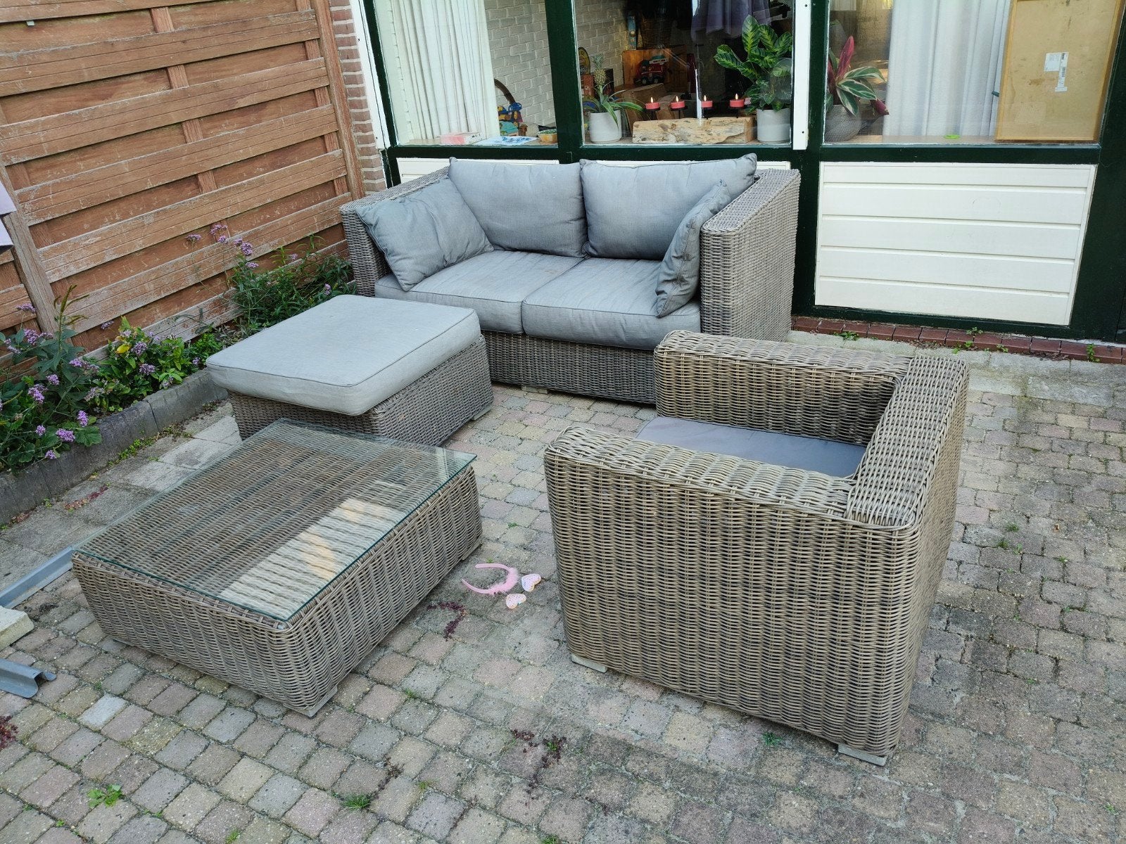loungeset, tuinset met bank, stoel, tafel en poef, Ophalen, Wicker, Bank