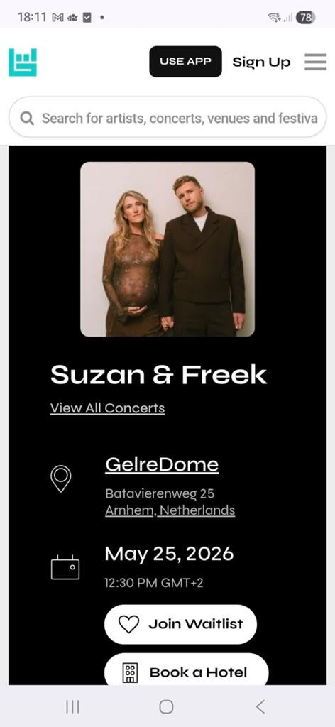 4 kaarten concert Suzan en Freek maandag 25 mei 15 uur, Tickets en Kaartjes, Drie personen of meer, Mei