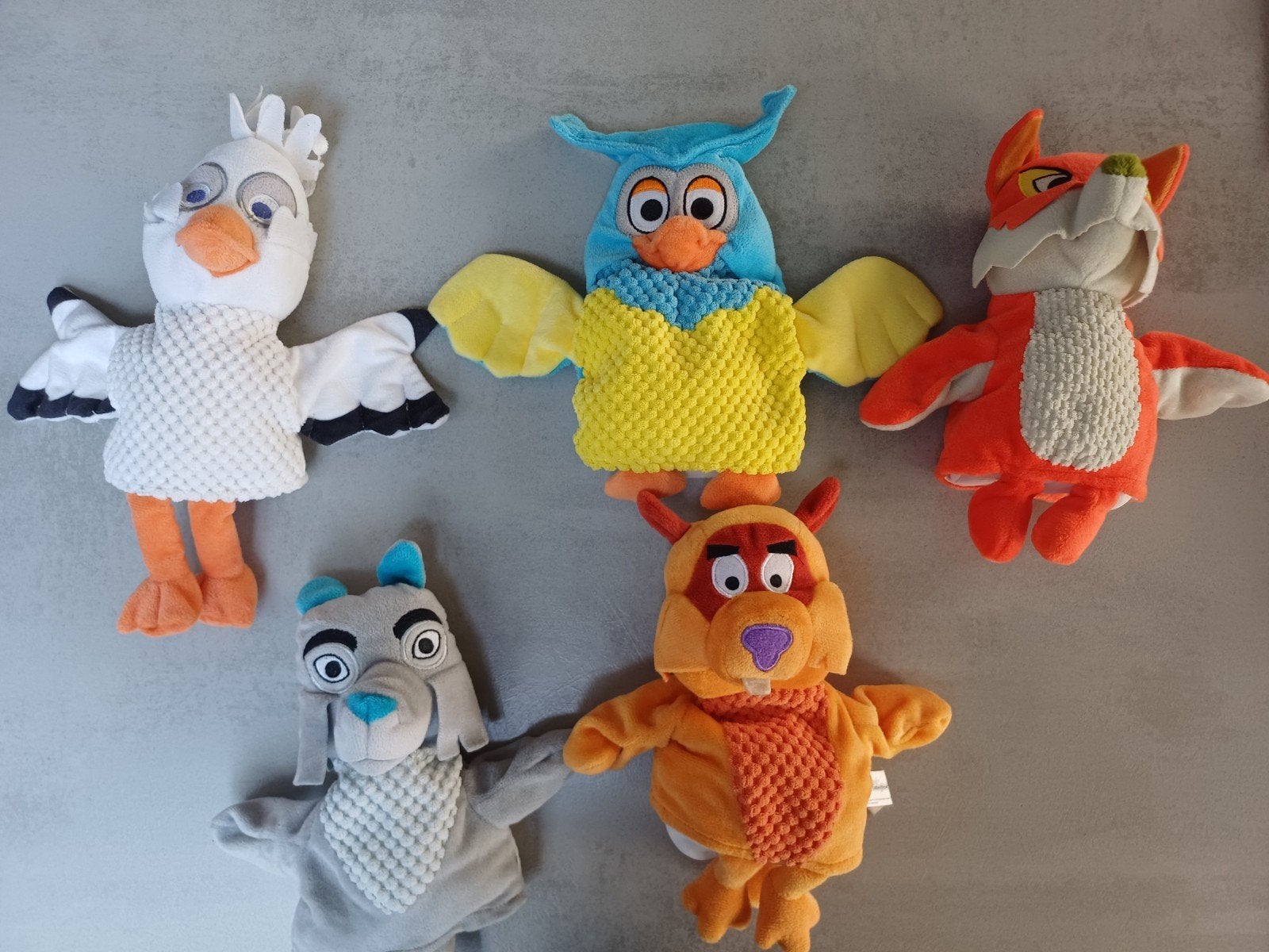 Leuke handpoppen set van 5 stuks - diverse dieren, Oranje, Overige typen, Ophalen of Verzenden, Zo goed als nieuw