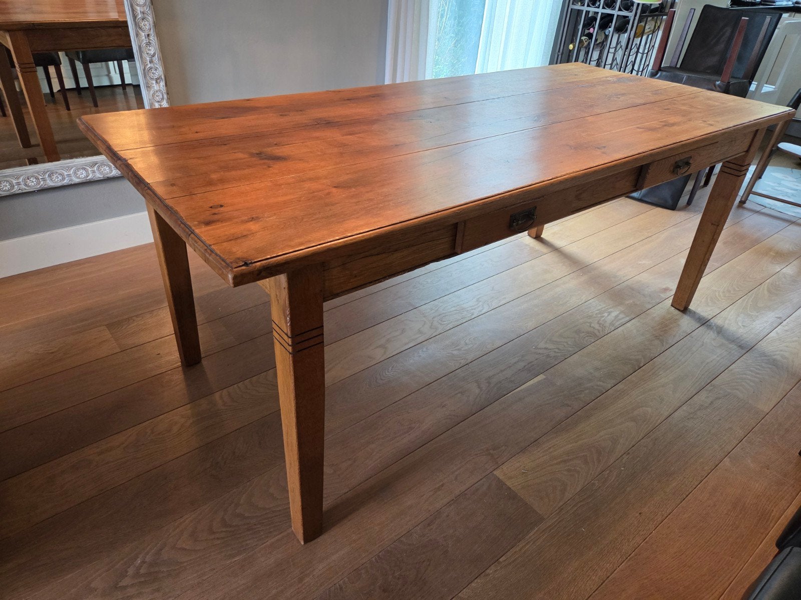 Robuuste handgemaakte eikenhouten eettafel met lades, Antiek en Kunst, Antiek | Meubels | Tafels, Ophalen