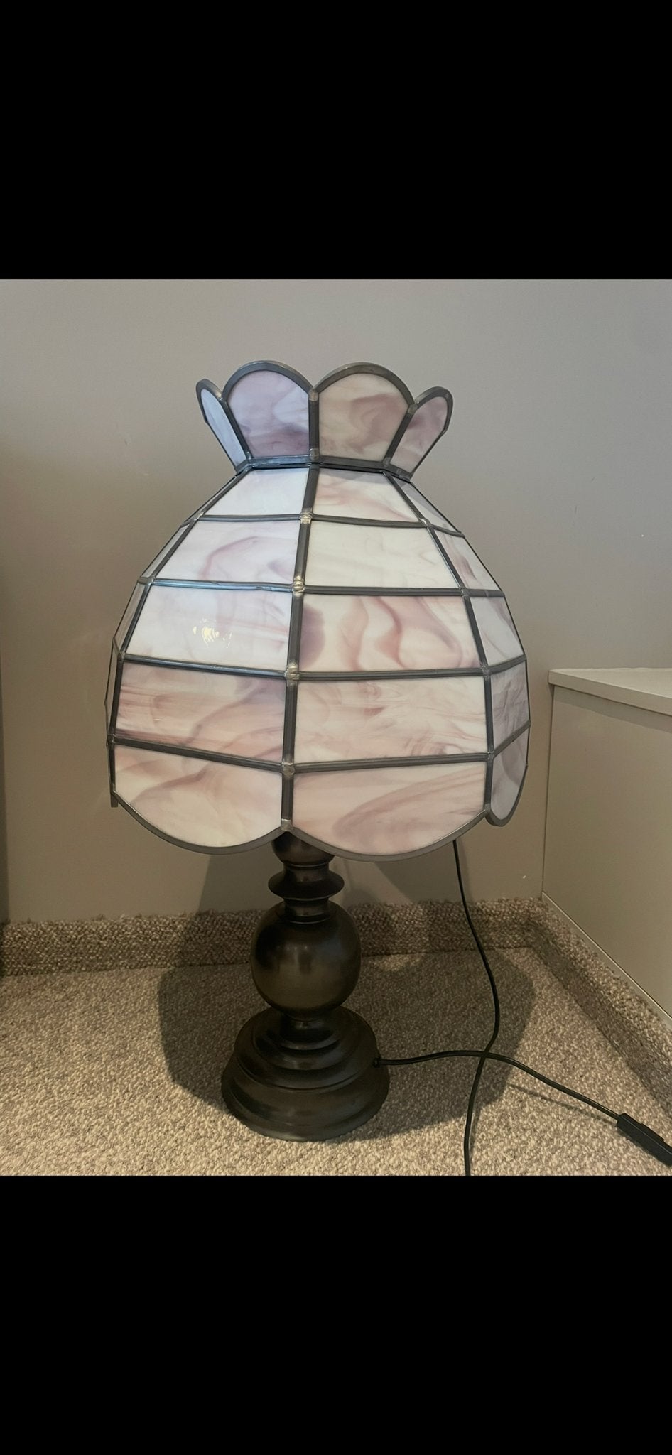 Tinnen lamp met Tiffany kap, 60 cm hoog, Huis en Inrichting, Ophalen, Zo goed als nieuw