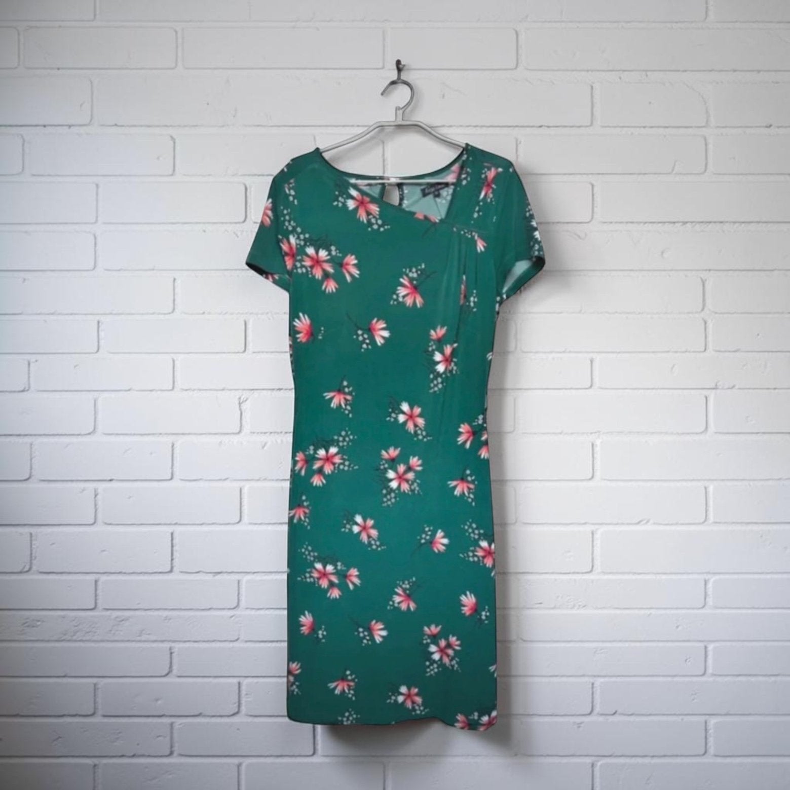 King Louie Jurk Maat M Groen Bloemenprint Midi, Maat 38/40 (M), Kl, Zo goed als nieuw, Knielengte