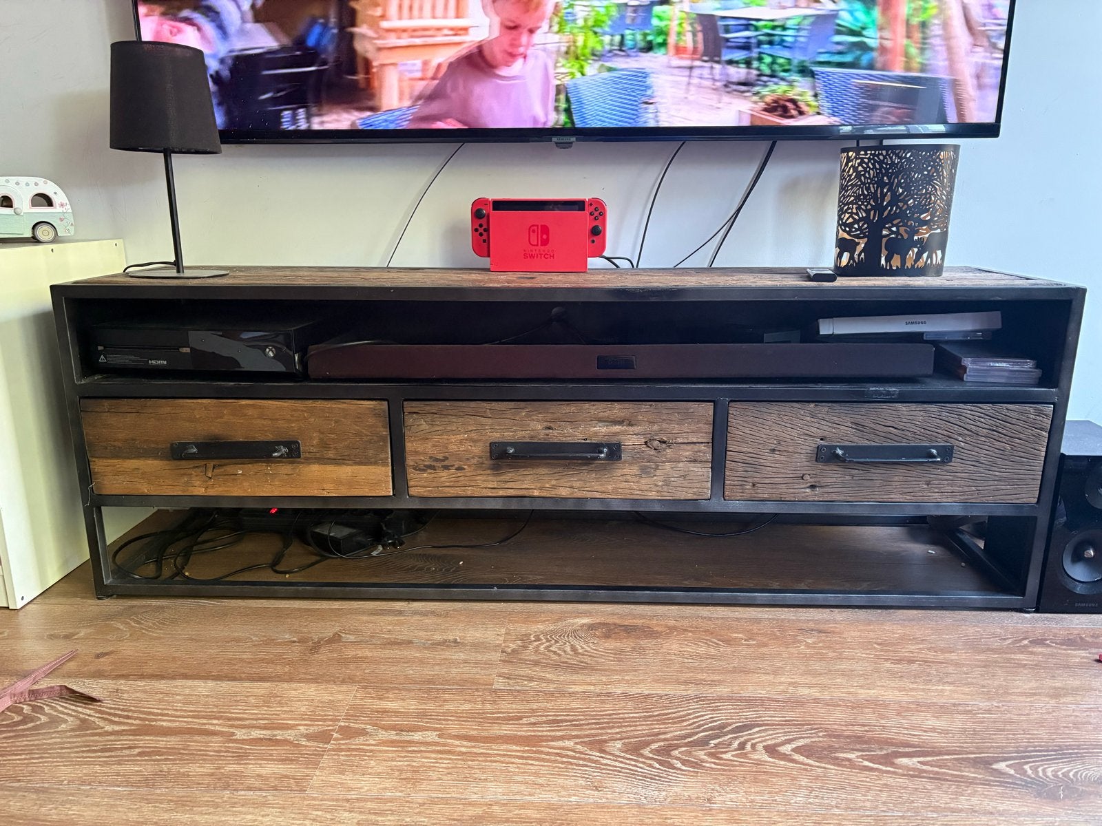 Industriële Meubel Set: Salontafel & TV-Kast, Ophalen, 150 tot 200 cm, Zo goed als nieuw, Minder dan 100 cm