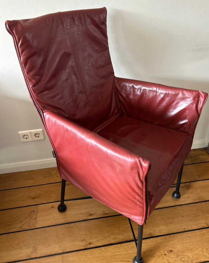 4 MONTIS CHAPLIN bordeauxrode leren stoelen, Ophalen, Gebruikt, Leer, Vier