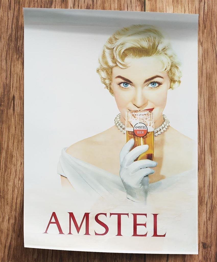 AMSTEL Bier retro Poster, Verzamelen, Biermerken, Verzenden, Nieuw, Reclamebord, Plaat of Schild, Amstel