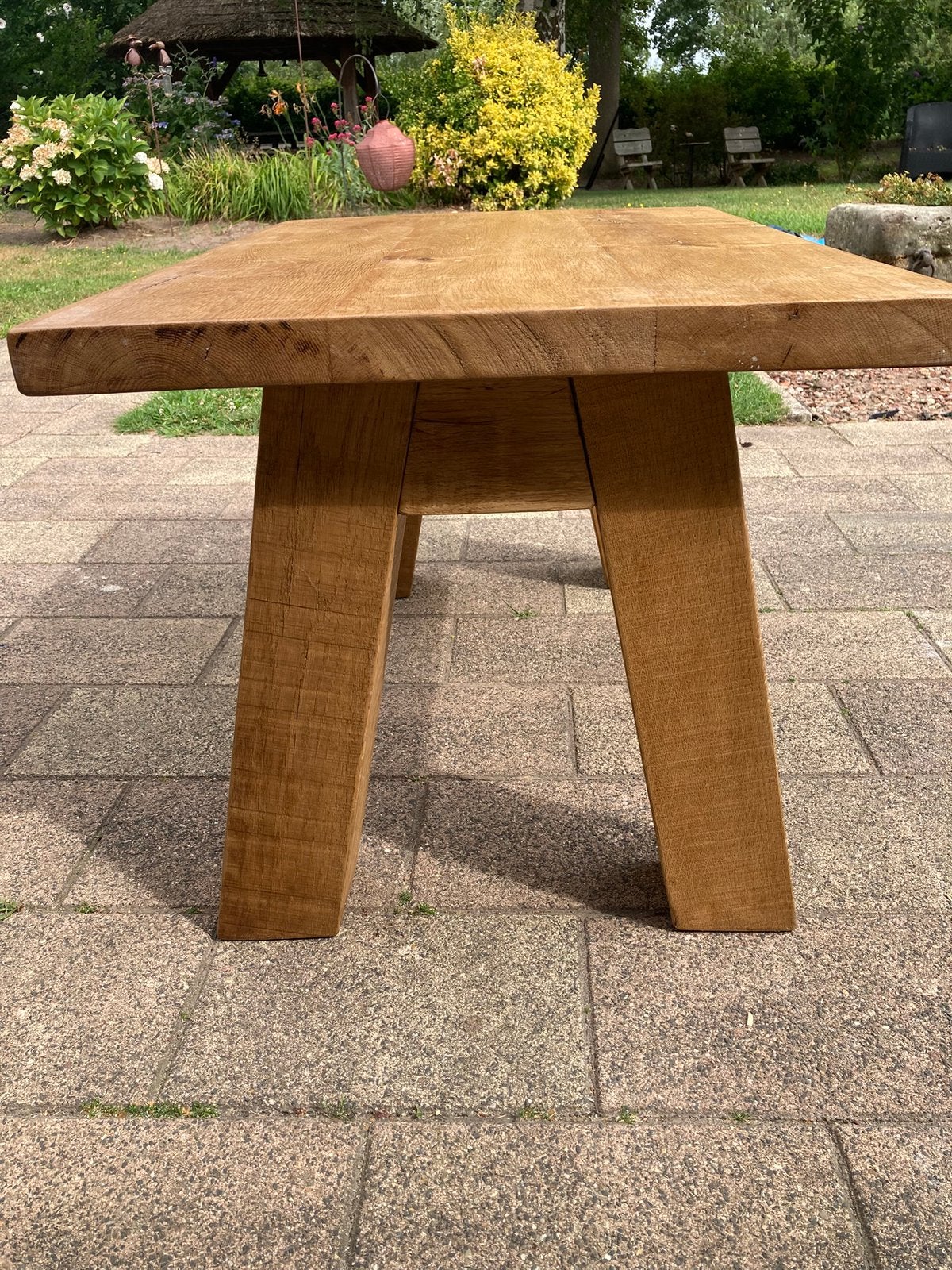Massief eiken bijzet tafel, 55 tot 75 cm, Zo goed als nieuw, Rechthoekig, Ophalen