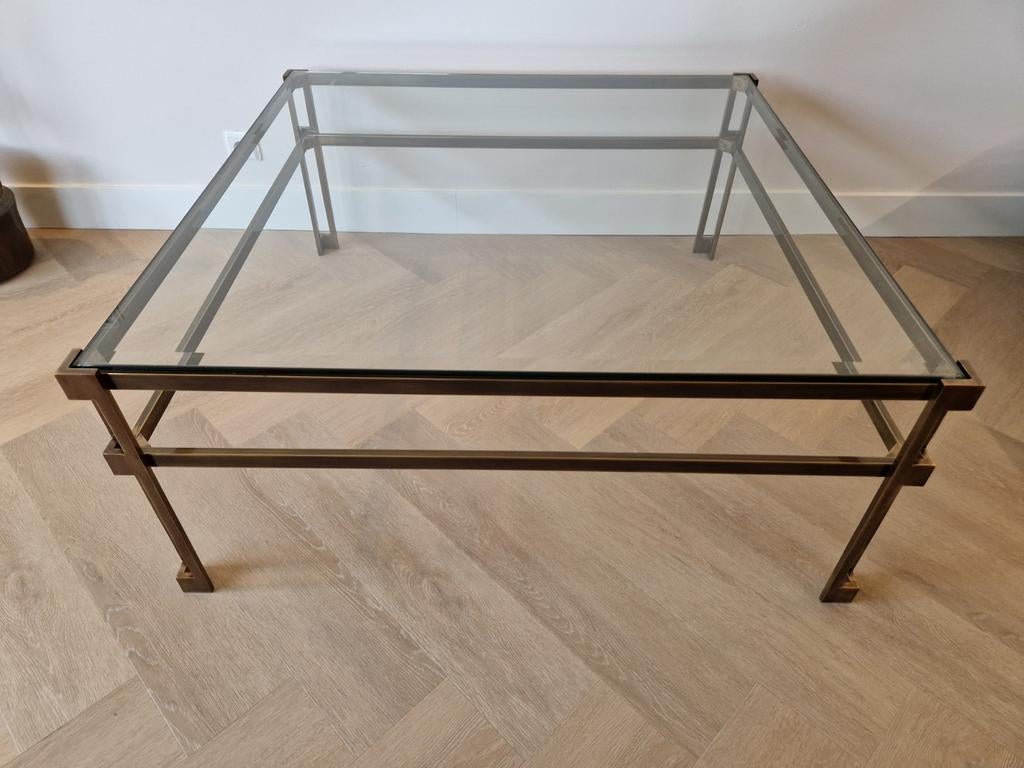 Messing salontafel met facetglas, Huis en Inrichting, Tafels | Salontafels, Ophalen, Modern, Klassiek, 100 tot 150 cm, 50 tot 100 cm
