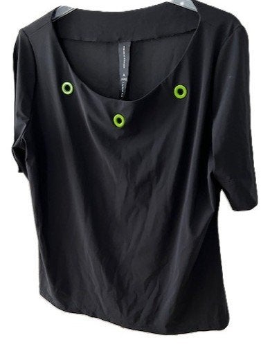 Jane Lushka zwarte travelstof top XXL (44) met eyelets, Verzenden, Zwart, Maat 42/44 (L), Zo goed als nieuw