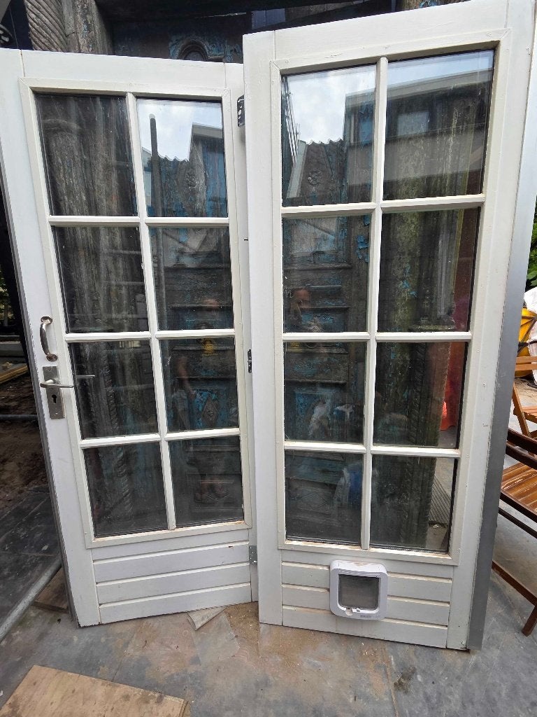 Openslaande deuren dubbel glas excl kozijn, Doe-het-zelf en Verbouw, Ophalen, Gebruikt, 120 cm of meer, Buitendeur