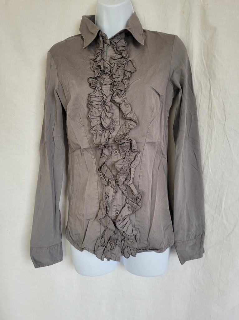 Mooie grijze katoenen blouse, roesjes mt M European Culture, Kleding | Dames, Maat 38/40 (M), ., Ophalen of Verzenden, Zo goed als nieuw
