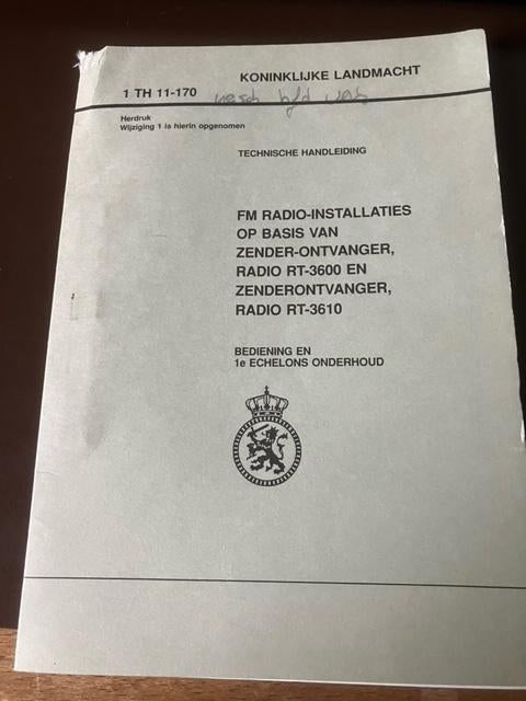 Voorschrift 1 TH 11-170 radio installatie RT 3600 ex leger, Ophalen of Verzenden, Landmacht, Nederland, Boek of Tijdschrift