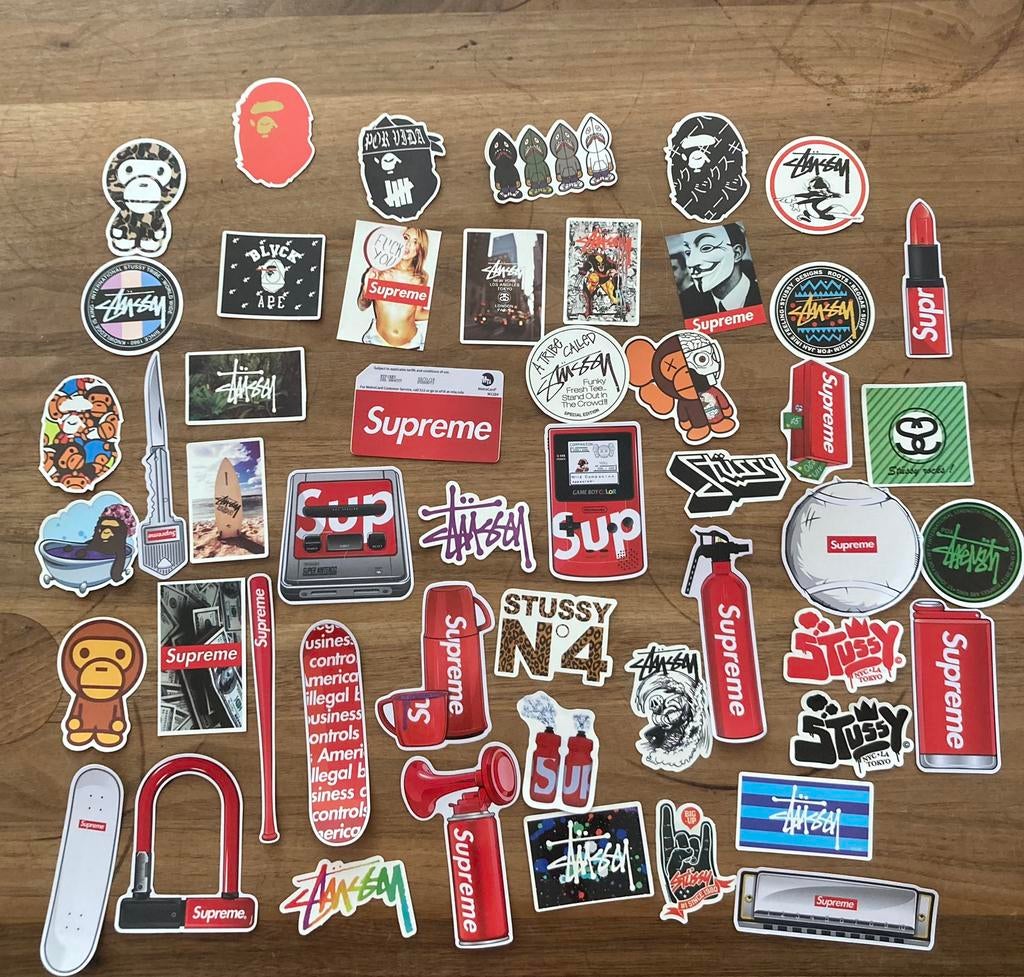 50 stickers supreme stüssy bapr, Ophalen of Verzenden, Zo goed als nieuw, Meerdere stickers