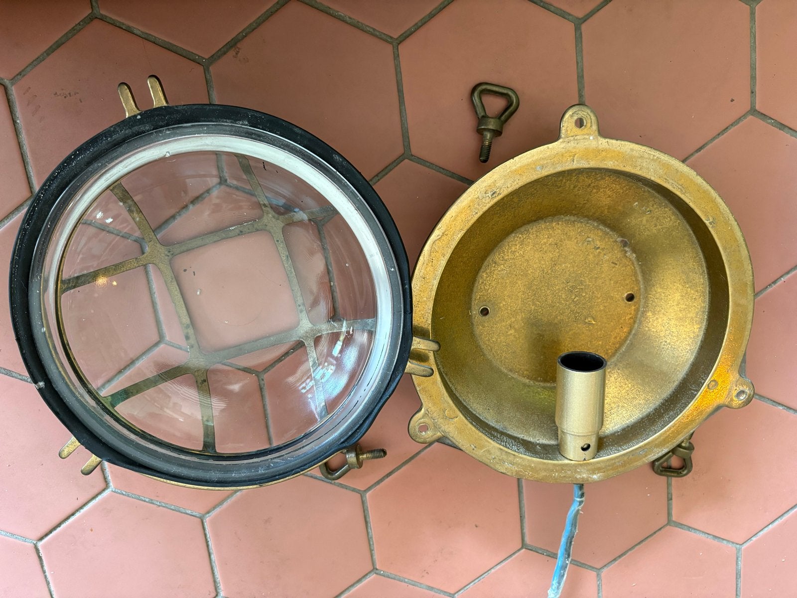 Set van 2 Bronzen Scheepslampjes - Bulleye Glas, Ophalen