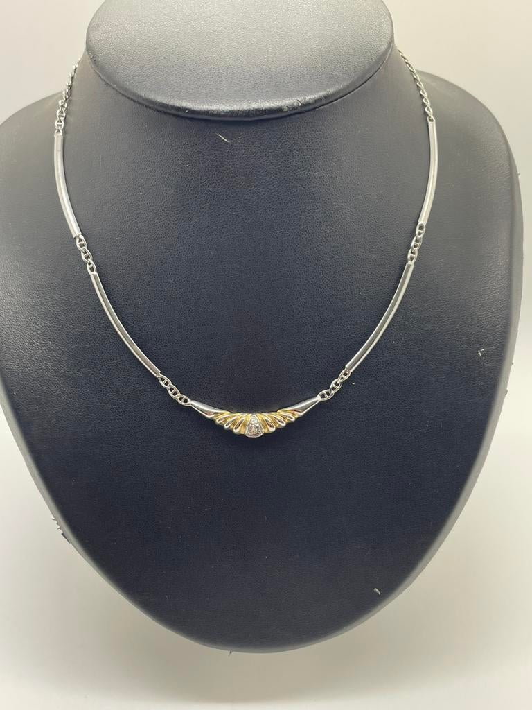 D508 Prachtige zilveren bicolor ketting, Sieraden, Tassen en Uiterlijk, Kettingen, Ophalen of Verzenden, X, Goud, Zilver