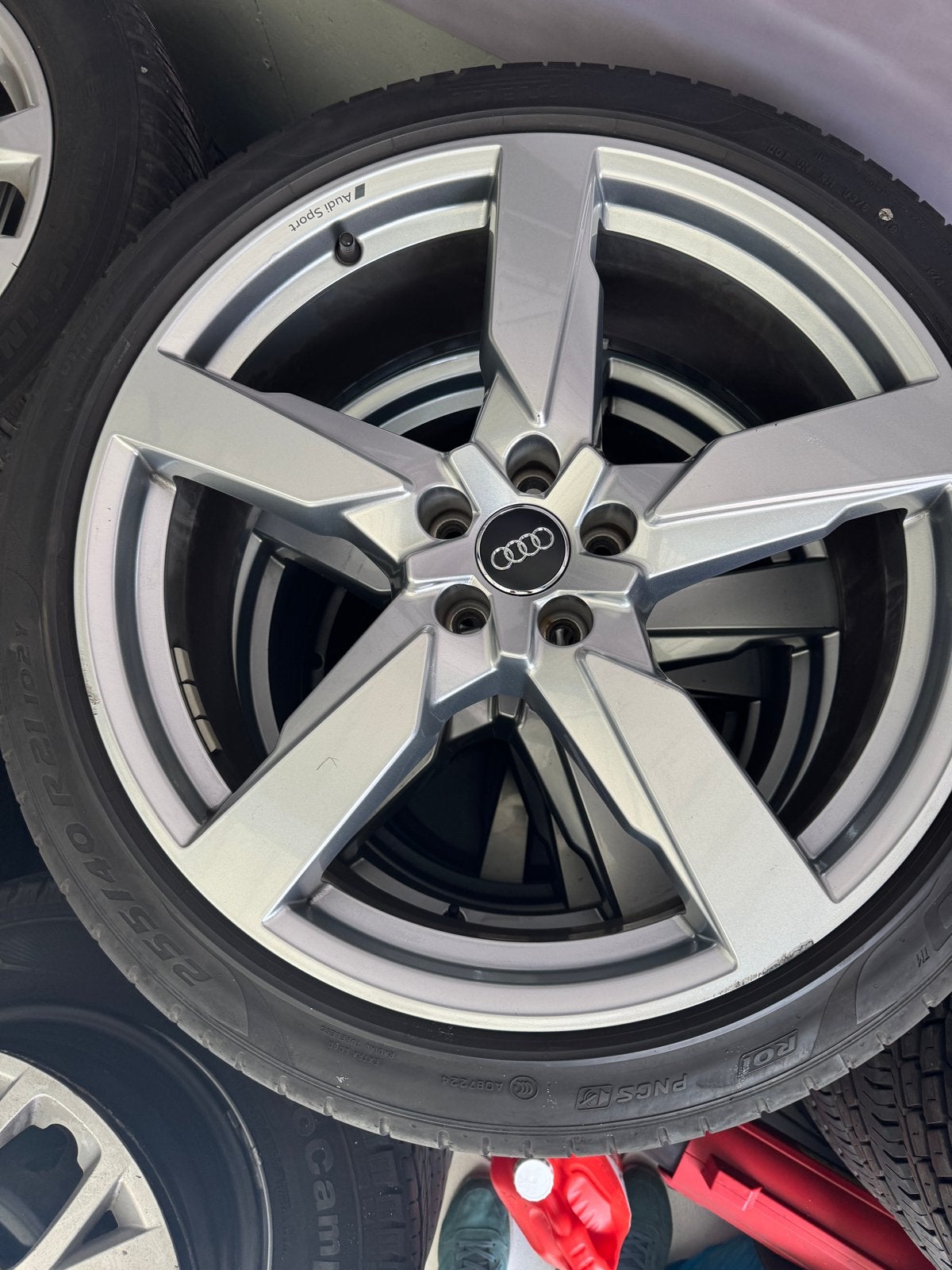 Originele Audi Sport 21 inch velgen 5-Arm Polygon Design, Audi, Gebruikt, 255 mm, Banden en Velgen