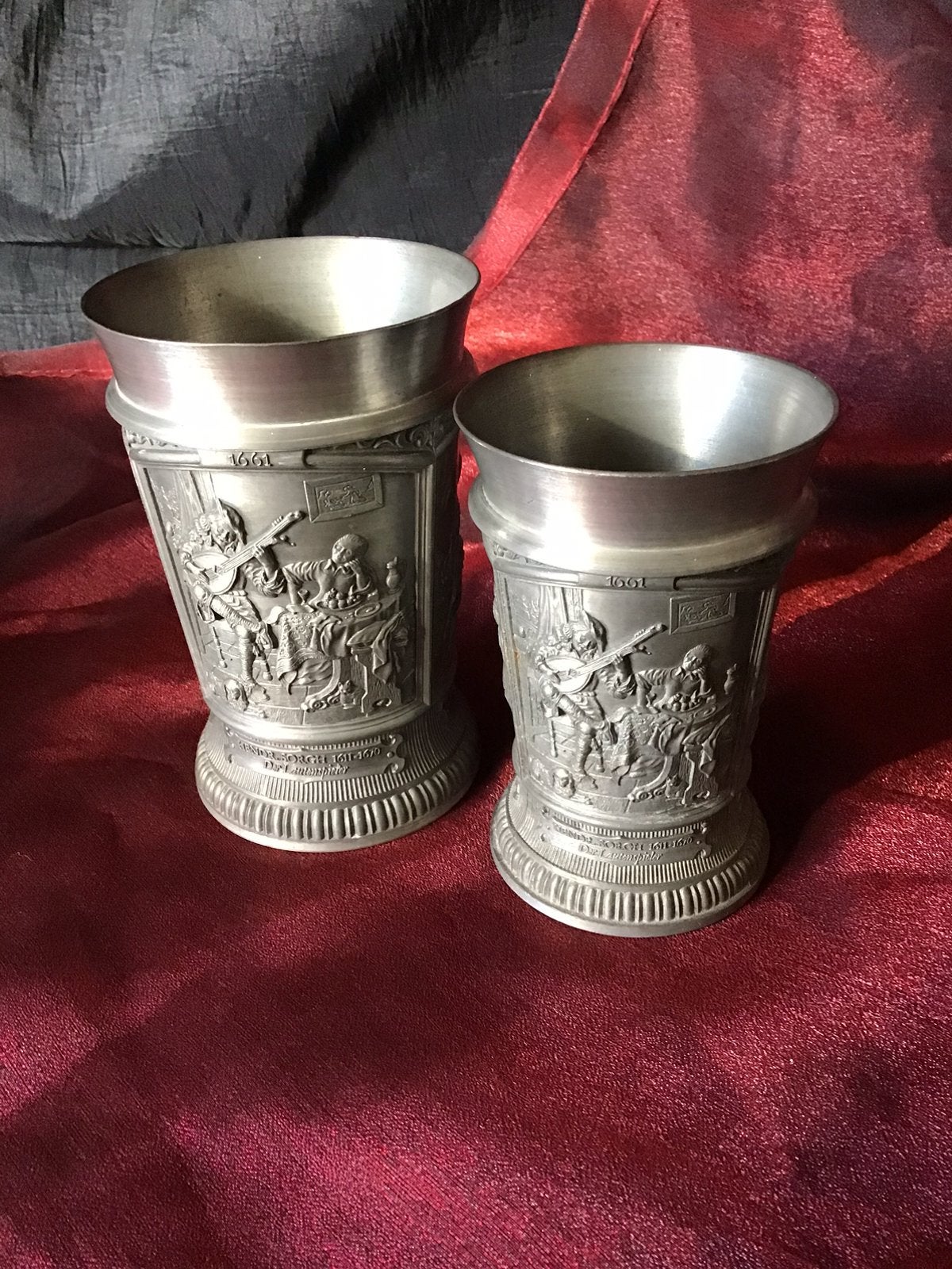 2 Tinnen wijnbekers Merk WMF zilvertin  Jaren 70, Antiek en Kunst, Ophalen of Verzenden