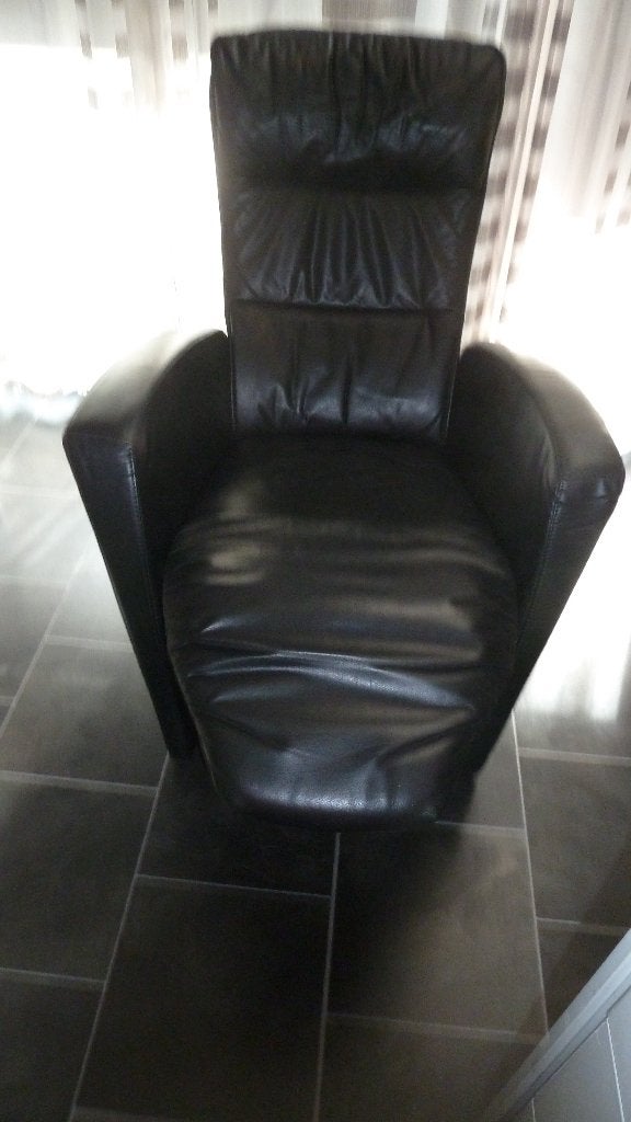 Leren fauteuil - Zwart - Sterk onbeschadigd leer, Ophalen, Gebruikt, Klassiek, 75 tot 100 cm