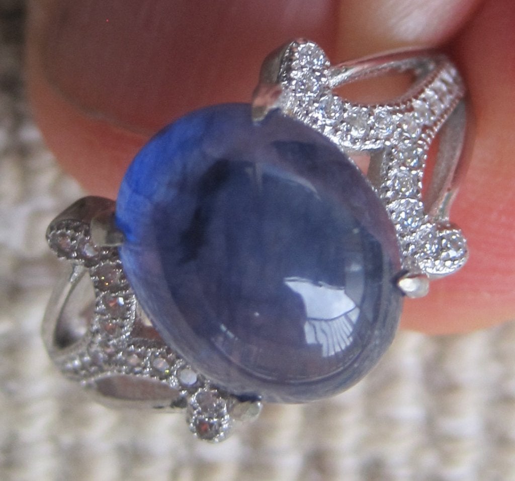 Saffier 9 karaat mooie design ring natuurlijke saffier, Ophalen, 18 tot 19, Blauw, Zo goed als nieuw