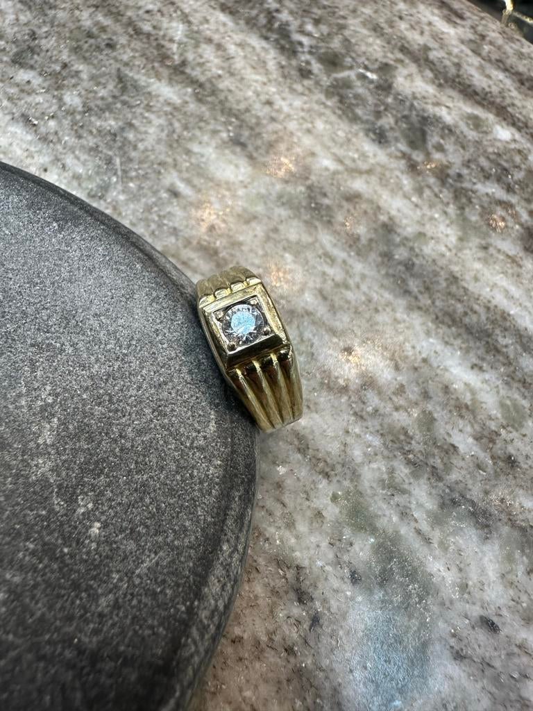 Elegante 14k Gouden Pinkring met Zirkonia, Nieuw, Ophalen of Verzenden, 17 tot 18, Dame of Heer