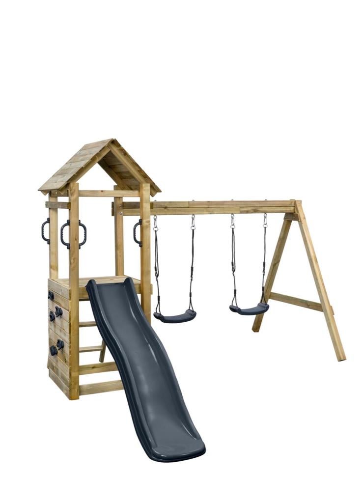 Nieuw Houten Speeltoestel met Glijbaan en Schommels, Ophalen of Verzenden, Nieuw, Glijbaan