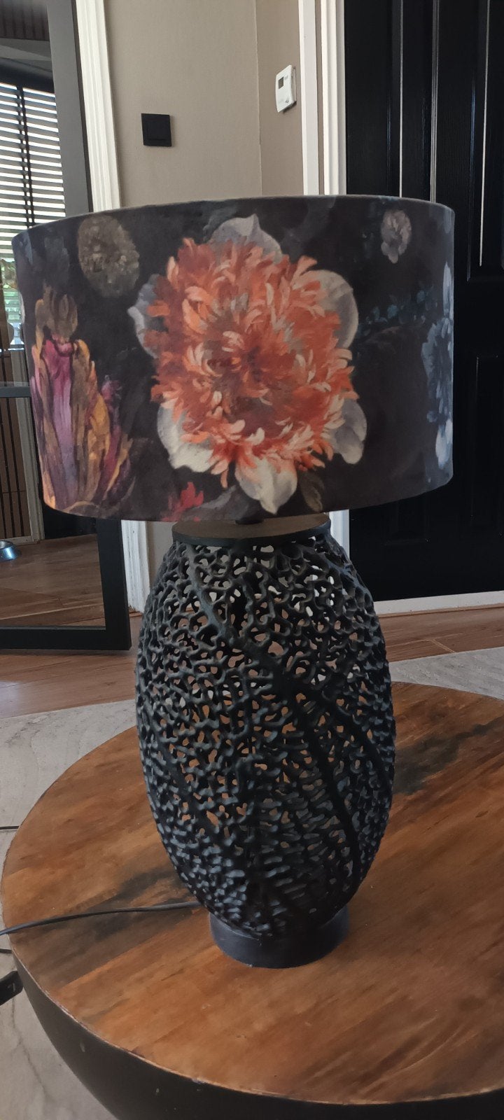 Prachtige tafellamp met bloemenprint kap, Ophalen, Zo goed als nieuw, Textiel, Meerkleurig