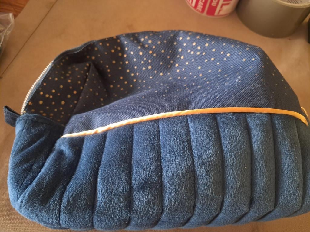 Vichy make-up tasje - Blauw met gouden stippen, Ophalen of Verzenden, Nieuw, Blauw, Dame